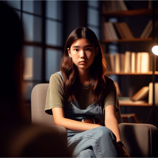 Девушка в кресле на приеме психолога